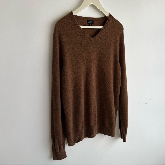 J.Crew 100% Cashmere V-Neck Sweater Soft Classic Luxury Knit Pullover Sz L Brown - Picture 3 of 12